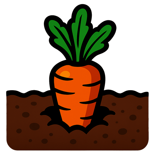 carrot in dirt.
In-Game asset.  2d.  High contrast.  No shadows