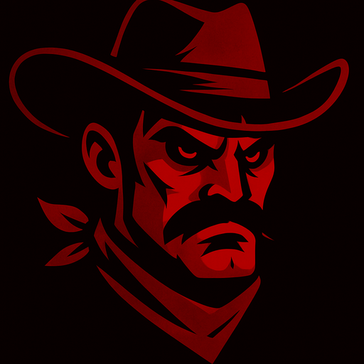 2d edgy red themed hostile cowboy character head