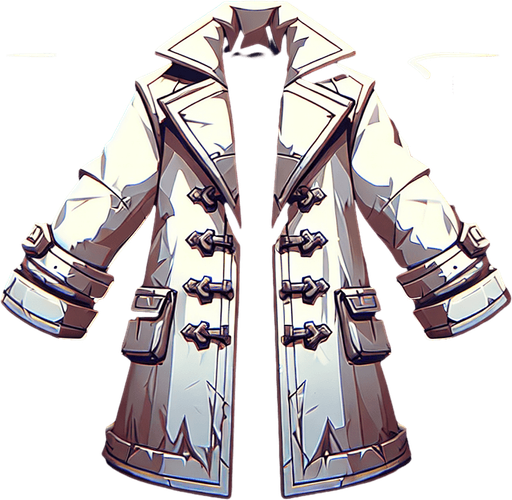 big coat.
Single Game Texture.  In-Game asset.  2d.  Blank background.  High contrast.  No shadows