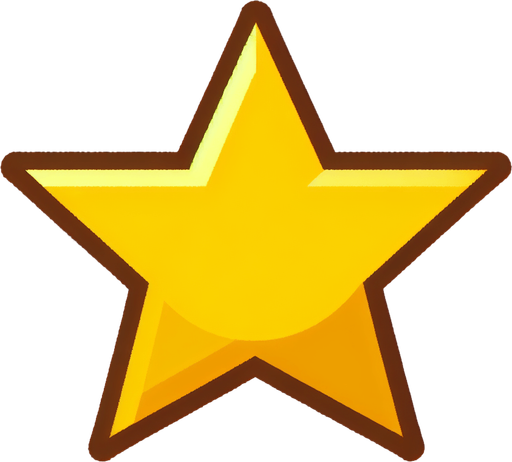 Simple yellow star.
Single Game Texture.  In-Game asset.  2d.  Blank background.  High contrast.  No shadows
