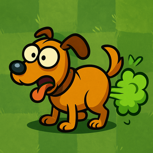 Cartoon dog doing a fart in plants vs zombies style artwork.
In-Game asset.  2d.  High contrast.  No shadows