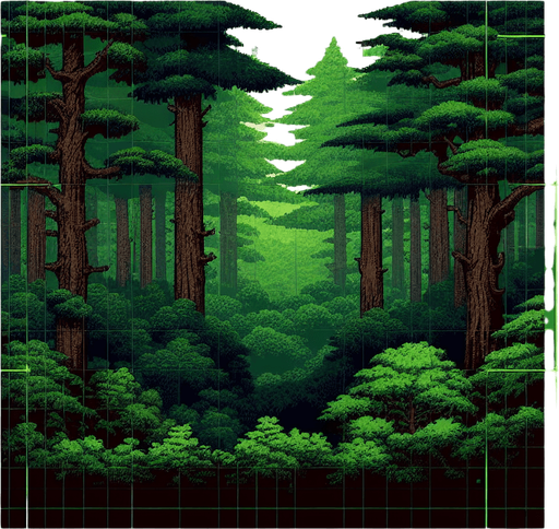 anime style green dark forest.
Single Game Texture.  In-Game asset.  2d.  Blank background.  High contrast.  No shadows