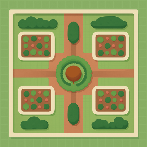 top view of a garden.
2d.  No shadows. In-game assetmodern, simple