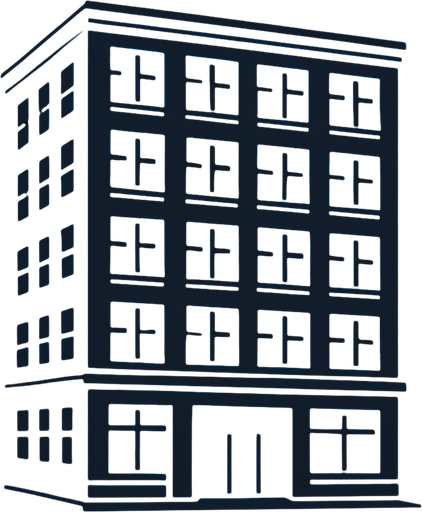 an office building, dark.
In-Game asset.  2d.  High contrast.  No shadows