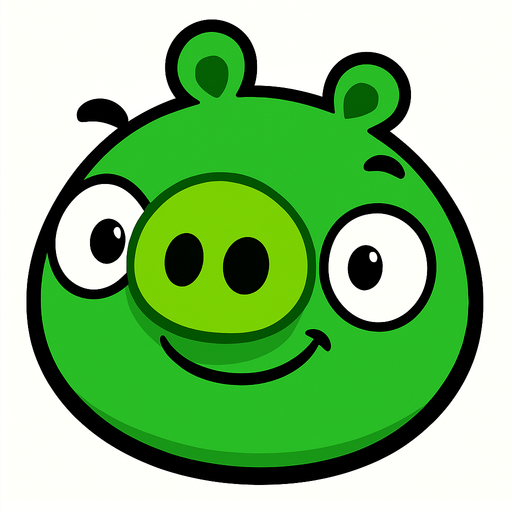 Green pig no angry.
In-Game asset.  2d.  High contrast.  No shadows