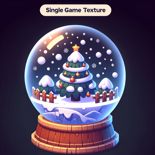 a christmas snow globe. plastic style. Single Game Texture. In-Game asset. 2d. Blank background. High contrast. No shadows.