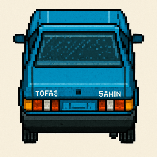 Tofaş Şahin, seen from behind

Top-down, gta2, Single Game Texture. In-Game asset. 2d. Blank background. High contrast. No shadows.isometric