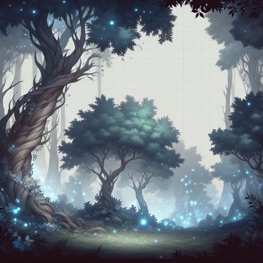 Enchanted forest.
Single Game Texture. In-Game asset. 2d. Blank background. High contrast. No shadows.
