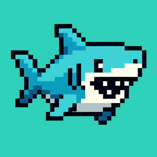 Pixel oyun tarzı köpek balığı peti oluştur 2 d.
In-Game asset.  2d.  High contrast.  No shadows