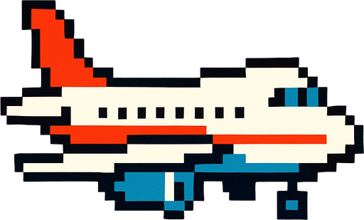 Airplane 2d style pixel 1980.
2d.  High contrast.  No shadows