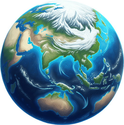 planet earth.
Single Game Texture.  In-Game asset.  2d.  Blank background.  High contrast.  No shadows