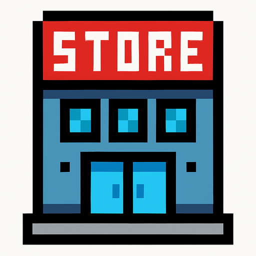 Commercial building 2d pixilated topdown.
In-Game asset.  2d.  High contrast.  No shadows