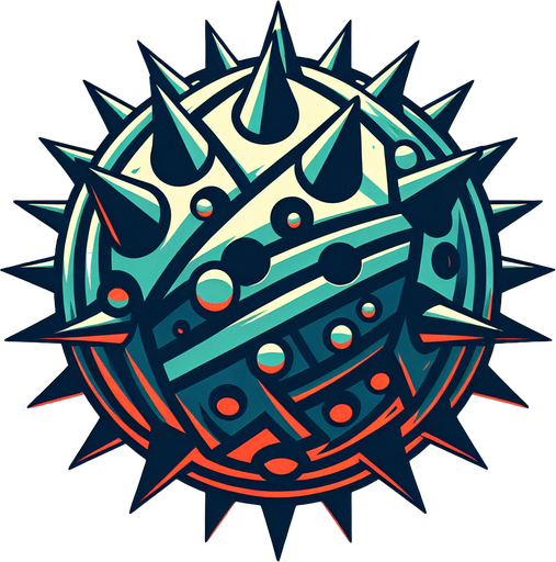 Una bola de pinchos.
Single Game Texture.  In-Game asset.  2d.  Blank background.  High contrast.  No shadows