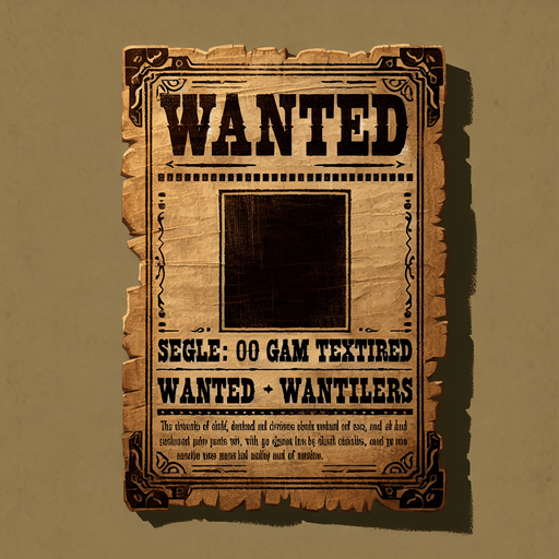 western wanted poster.
Single Game Texture. In-Game asset. 2d. Blank background. High contrast. No shadows.
