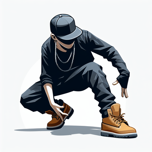A Krump Dancer wearing a snapback and Timberlands shoes Single Game Texture. In-Game asset. 2d. Blank background. High contrast. No shadows.