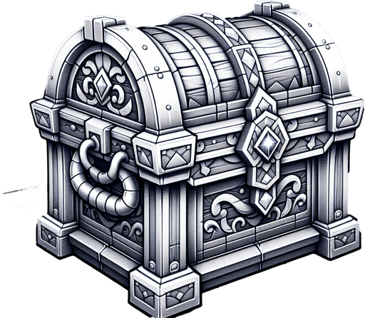 A chest for 2d game.
Single Game Texture. In-Game asset. 2d. Blank background. High contrast. No shadows.