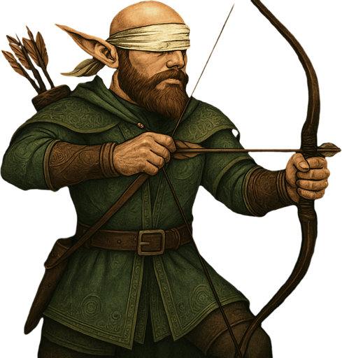 Daha ayrıntılı olsun kıyafeti elf okçu olsun ve kör olduğu için gözlerini bağlanmış olsun