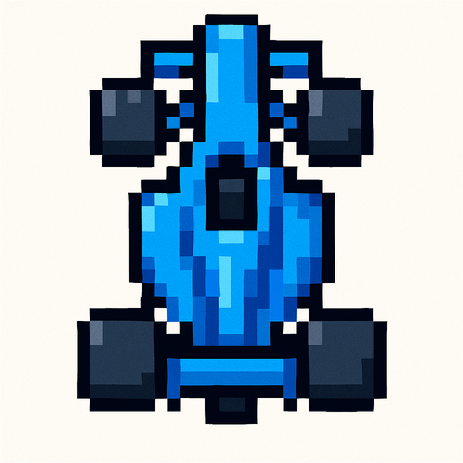 Vertical blue pixel racing car.
In-Game asset.  2d.  High contrast.  No shadows. Pixel