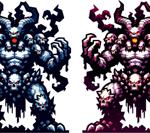 monster.
Single Game Texture. In-Game asset. 2d. Blank background. High contrast. No shadows.