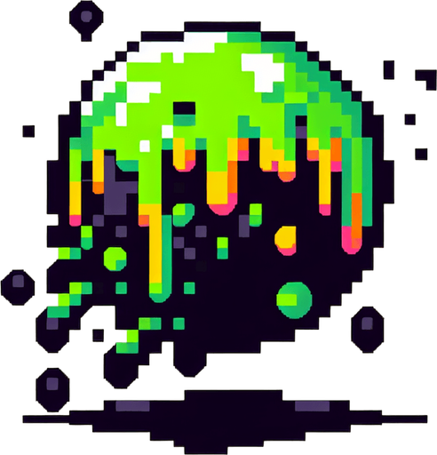 slime ball being launched downwards.
Single Game Texture. In-Game asset. 2d. Blank background. High contrast. No shadows. Pixelated.