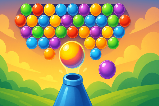 Fullscreen modern App Store landscape banner, 16:9, high definition, for a game titled "Bubble Shooter" and with the description "Classic Bubble Shooter Game". No text on banner!