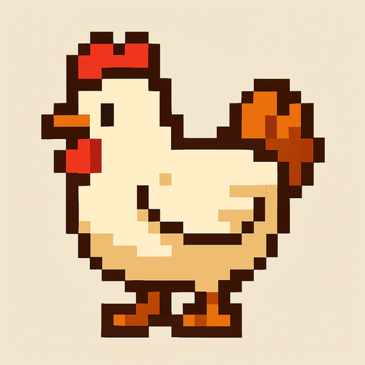 pixel art chicken.
In-Game asset.  2d.  High contrast.  No shadows