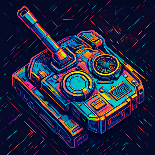 tank upper head part only without the tank. seen from above. with cyberpunk style mixed by abstracts. HD colors. seen from upper side of the tank
In-Game asset.  2d.  High contrast.  No shadows