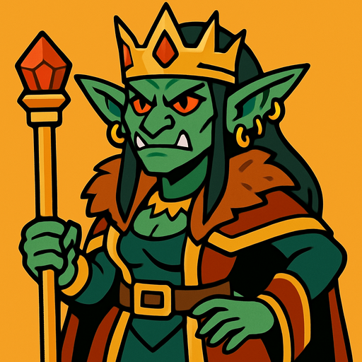 kadın goblin imparatoru.
In-Game asset.  2d.  High contrast.  No shadows