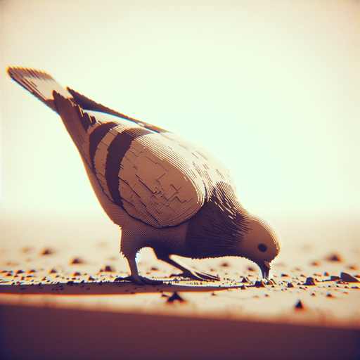 A pigeon pecking at the ground..
Single Game Texture.  In-Game asset.  2d.  Blank background.  High contrast.  No shadows