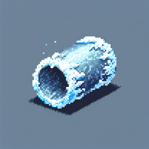 frosty pipe tube. top-view. seen from above. Single Game Texture. In-Game asset. 2d. Blank background. High contrast. No shadows. pixelated. 8-bit