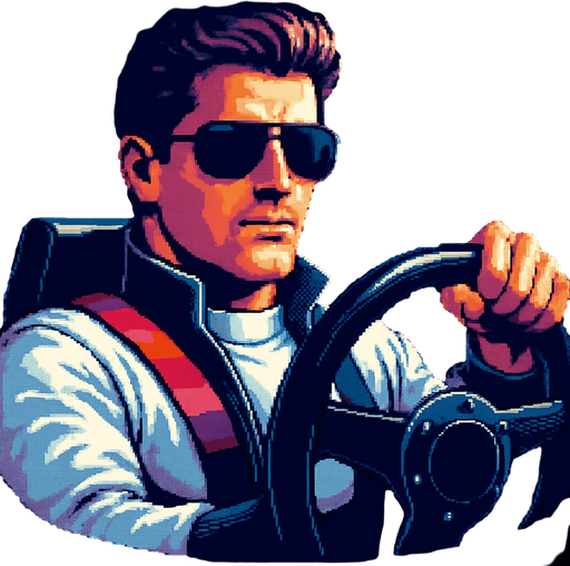 charater holds the steering wheel with one hand