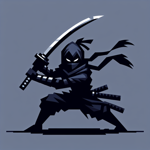 black ninja with katana

Single Game Texture.  In-Game asset.  2d.  Blank background.  High contrast.  No shadows