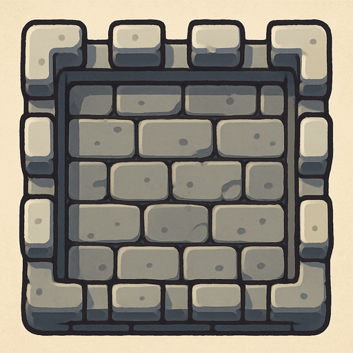 Top-down view of a single cartoon-style castle wall tile, seen from above, 2D game style, flat lighting, seamless edges, stone texture, bright colors, square shape, repeatable sprite, pixel-art or hand-drawn style..
In-Game asset.  2d.  High contrast.  No shadows