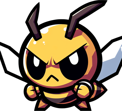 simple 2d anime angry yellow jacket hornet.
Single Game Texture.  In-Game asset.  2d.  Blank background.  High contrast.  No shadows