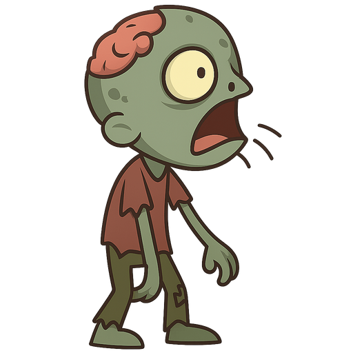 A zombie with legs No background. Transparent background. Blank background. No shadows. 2d. In-Game asset. flat