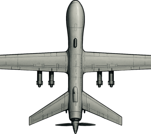 Askeri drone, üstten görünüm, gerçekçi, yazısız.
In-Game asset.  2d.  High contrast.  No shadows