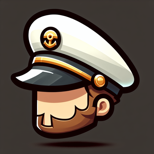 A captain’s hat. Side profile. Cartoon.
Single Game Texture.  In-Game asset.  2d.  Blank background.  High contrast.  No shadows