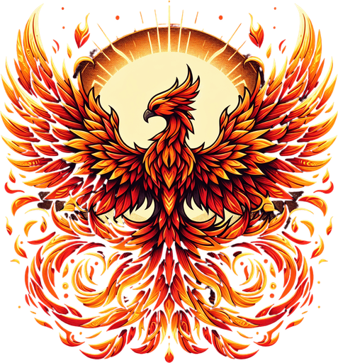 A fiery Phoenix with wings outspread..
Single Game Texture. In-Game asset. 2d. Blank background. High contrast. No shadows.