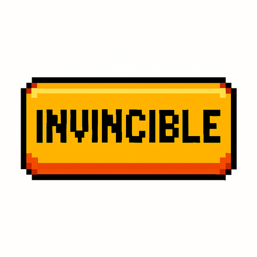 A button that has invincible written on it.
In-Game asset.  2d.  High contrast.  No shadows. pixel art