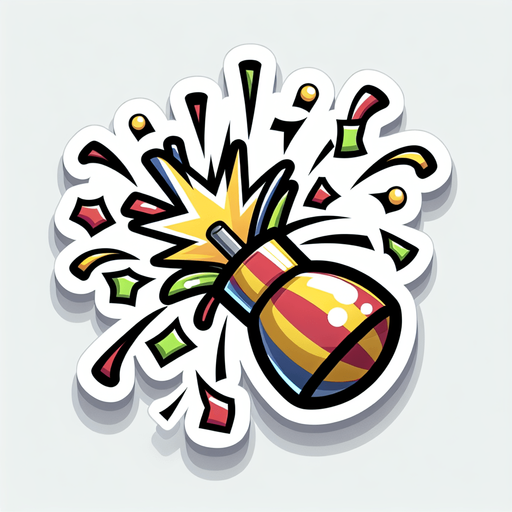 confetti popper.
Single Game Texture. In-Game asset. 2d. Blank background. High contrast. No shadows.