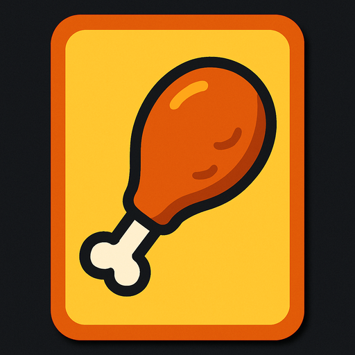 Create an image for a memory game's card's front with an icon of a chicken leg food.
In-Game asset.  2d.  High contrast.  No shadows