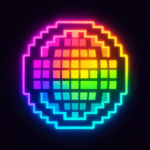 neon ışıklı pisel top.
In-Game asset.  2d.  High contrast.  No shadows