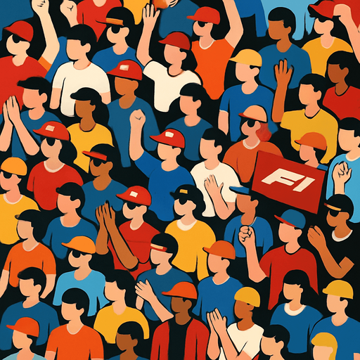 bird's-eye view of the F1 spectator crowd.
In-Game asset.  2d.  High contrast.  No shadows