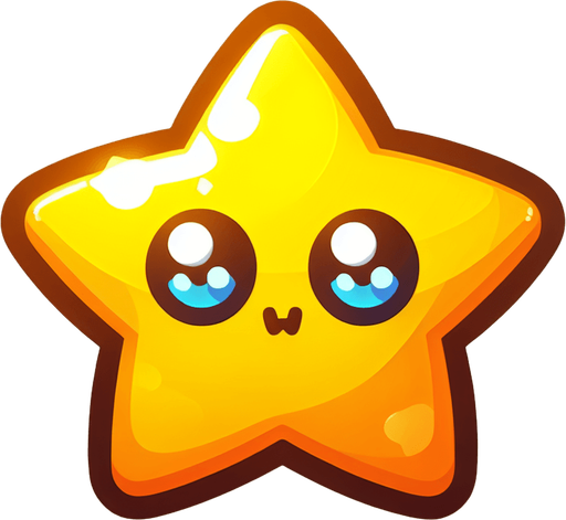 A yellow star. Cartoon..
Single Game Texture.  In-Game asset.  2d.  Blank background.  High contrast.  No shadows