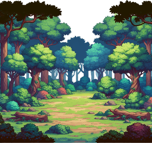open forest.
Single Game Texture. In-Game asset. 2d. Blank background. High contrast. No shadows.