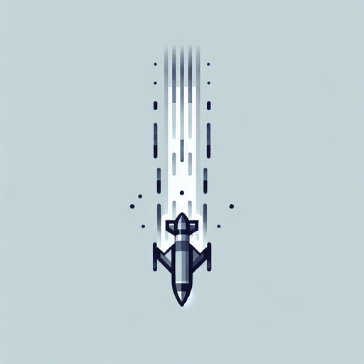 a missile with the trail. the missile is pointing to the top, and the trail goes down. no background, top-down view.
Single Game Texture.  In-Game asset.  2d.  Blank background.  High contrast.  No shadows