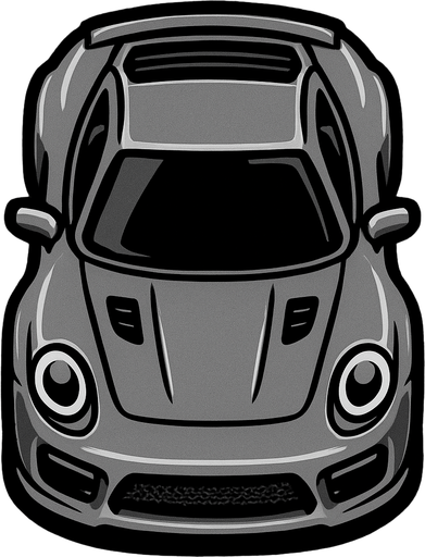 Grey sports car arcade top view.
In-Game asset.  2d.  High contrast.  No shadows