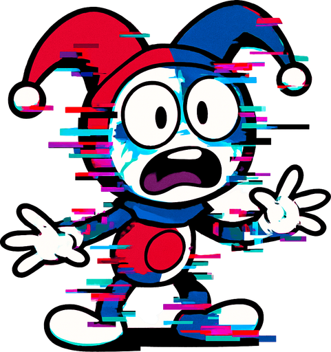 Pibby glitch pomni.
In-Game asset.  High contrast.  No shadows