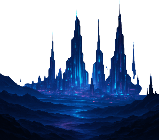 landscape of a furturistic world by night