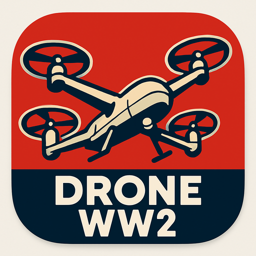 Modern App Store icon, high definition, square with rounded corners, for a game titled "Drone WW2".
In-Game asset.  2d.  High contrast.  No shadows